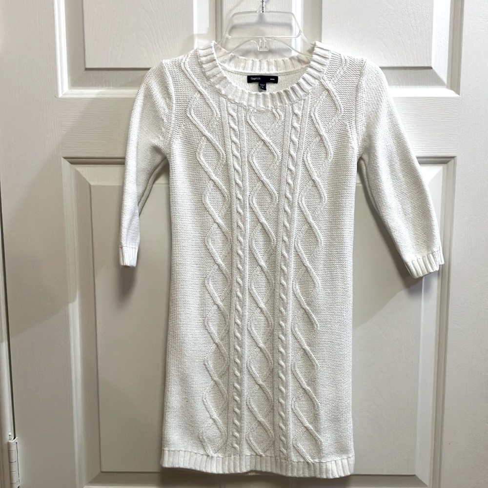 Gap Girls Cream Cable Knit Sweater Dress Long Sleeve Pullover Size M (8)